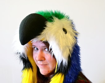 Blue and Gold Macaw Scoodie | Parrot Hood | Parrot Costume