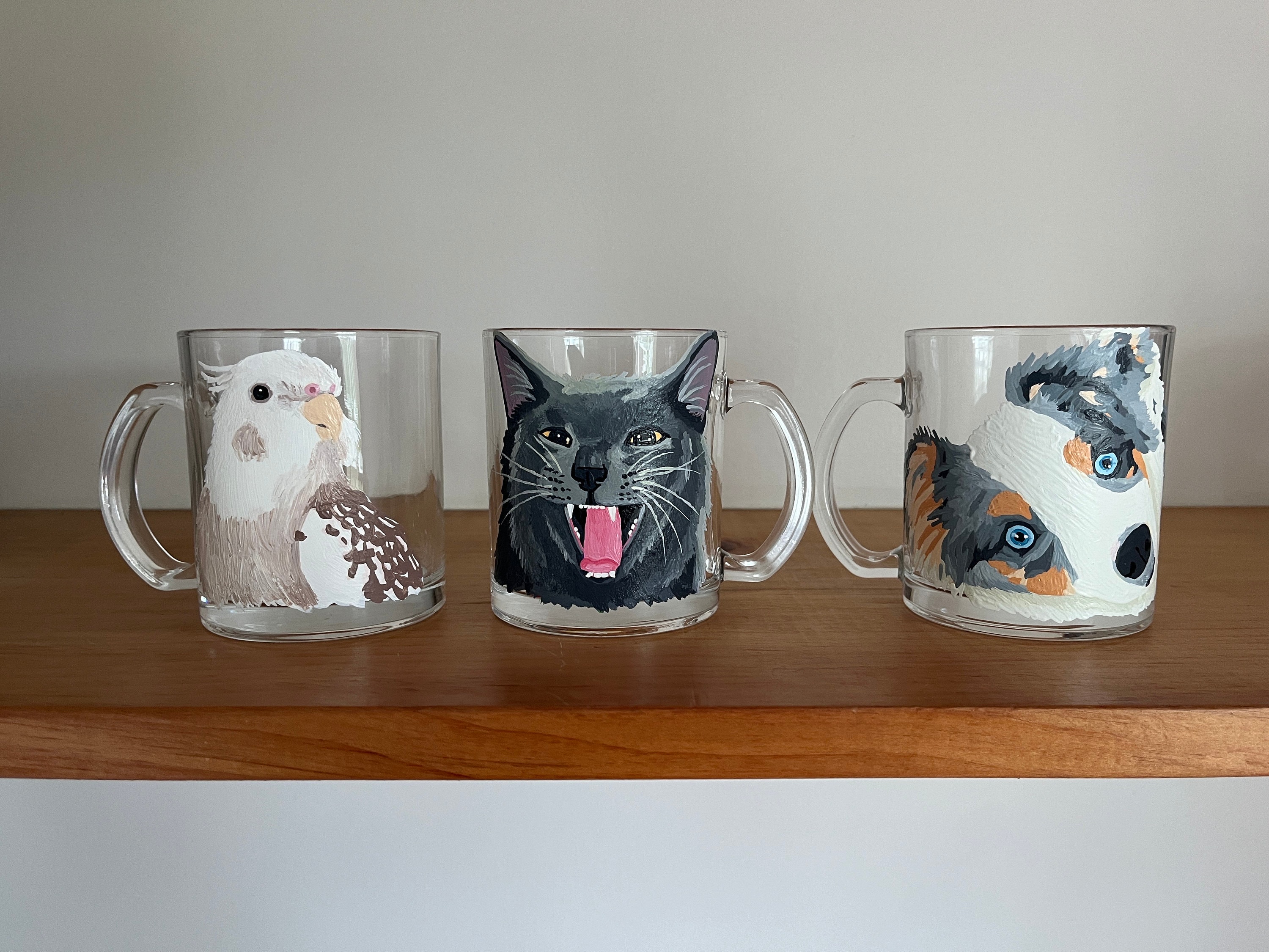 Custom Pet Portrait Mug | Hand Painted Glass Mug