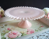 Fenton Pink Silvercrest Cake Stand - Fenton Silver Rose Cake Stand - Fenton Pink Silvercrest Milk Glass Cake Stand - Wedding Cake Stand