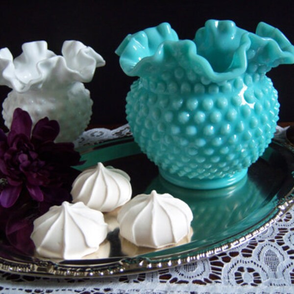 Fenton Turquoise Hobnail Vase - Fenton Extra Large Turquoise Hobnail Rose Bowl - Rare Fenton 5 1/4" Turquoise Vase  - Something Blue