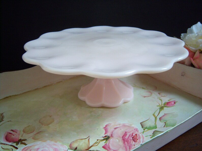 Pink Milk Glass Cake Stand Fenton Wedding Little Girl