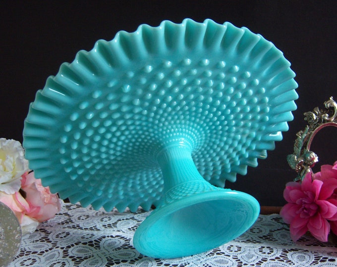 Fenton Turquoise Hobnail Cake Stand - Fenton Turquoise Hobnail Milk