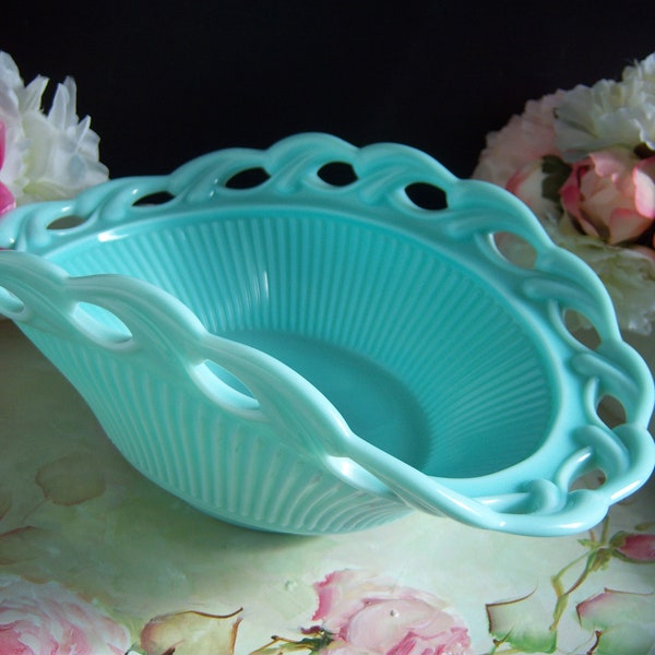 Reserved - Aqua Milk Glass Bowl - Fostoria Aqua Milk Glass - Fostoria Betsy Ross Bowl -  Fostoria Wistar Bowl - Fostoria Milk Glass