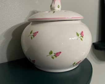 Vintage 1980s 1990s Teleflora ceramic potpourri bowl, shabby chic pink flower design