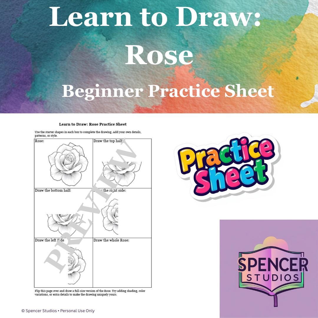 Learn to Draw a Rose – Step‑by‑step Drawing Practice Sheet for Kids ...