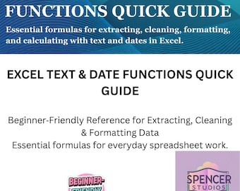 Excel Text & Date Functions Quick Guide  Printable Cheat Sheet  Left Right MID TRIM Substitute Date DATEDIF Digital Download