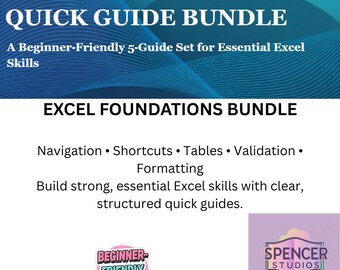 Bundle Excel Foundations • Lot de 5 guides pour débutant • Référence rapide des compétences essentielles Excel • Téléchargement numérique