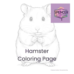 May include: A grayscale illustration of a hamster with its paws clasped together. The text "Hamster Coloring Page" is below the illustration. A logo for Spencer Studios is in the upper right corner.