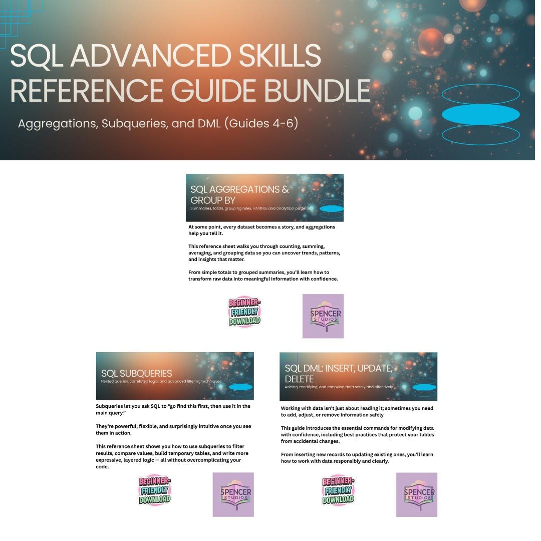 SQL Advanced Skills Reference Guide Bundle — Aggregations, Subqueries ...