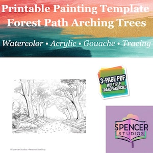 Painting Template – Forest Path Art Outline – Watercolor & Drawing Guide – Printable Digital Download