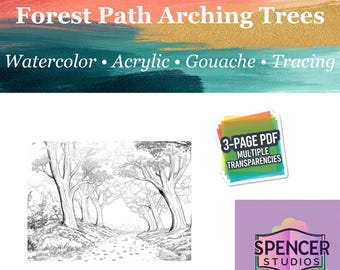 Painting Template – Forest Path Art Outline – Watercolor & Drawing Guide – Printable Digital Download