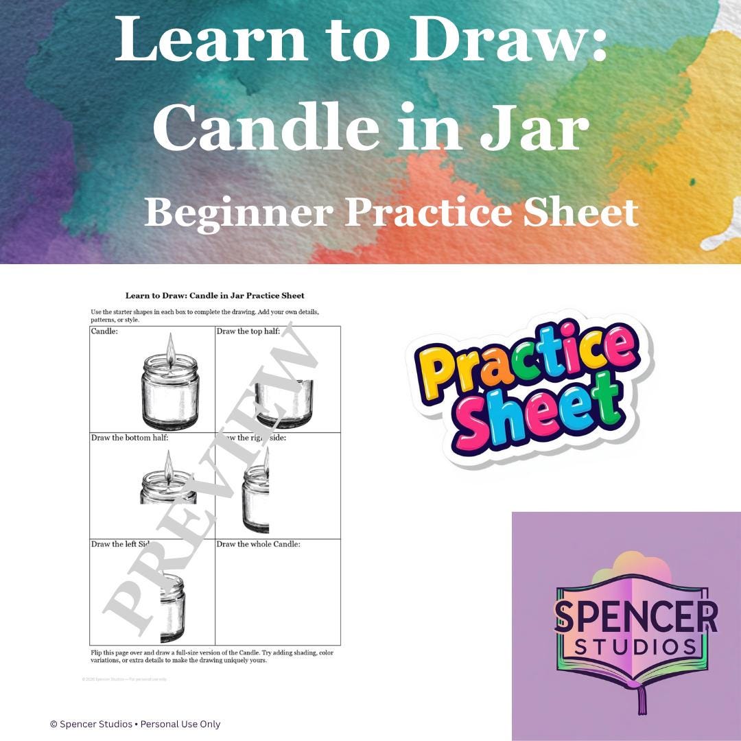 Learn to Draw a Candle in Jar Easy Step‑by‑step Drawing Worksheet for ...