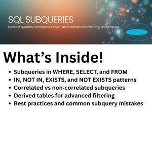 SQL Subqueries Reference Guide Beginner PDF with Real Examples & Filtering Techniques image 2