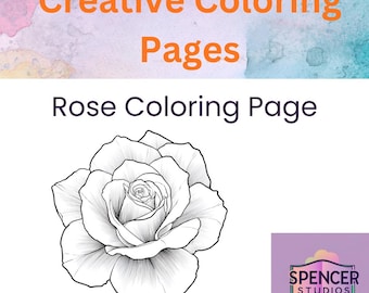 Rose Outline Coloring Page, Simple Flower Drawing for Beginners, Easy Printable Coloring Sheet, Digital Download PDF