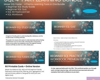 SQL Beginner Bundle • Study Guide + Workbook + Flashcards + Quiz • Learn SQL Fast • Digital Download