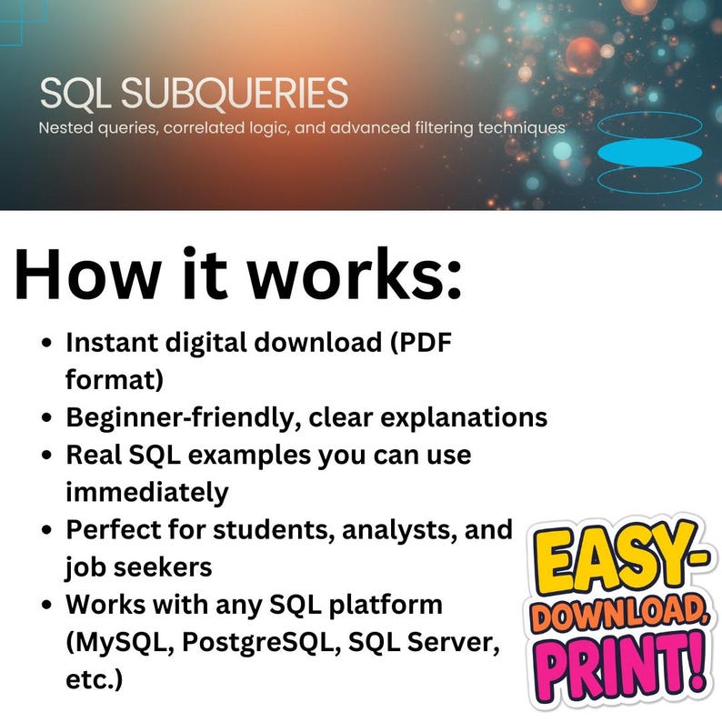 SQL Subqueries Reference Guide Beginner PDF with Real Examples & Filtering Techniques image 5
