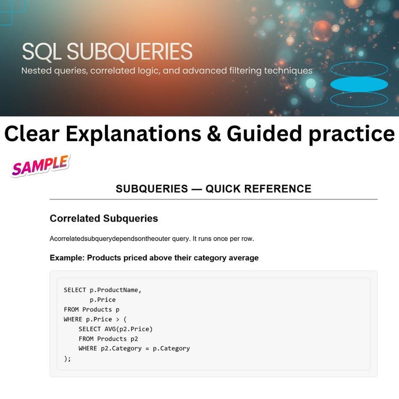 SQL Subqueries Reference Guide Beginner PDF with Real Examples & Filtering Techniques image 4