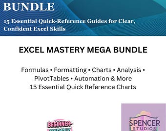 Pacote Completo de Excel • Conjunto com 15 Guias • Fórmulas, Análise, Gráficos, Tabelas Dinâmicas e Habilidades com Dados • Download Digital