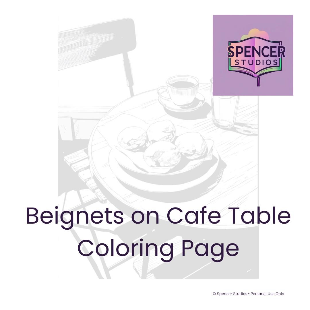 Beignets Printable Beignets on Café Table Coloring Page – French Café Scene Printable for ...