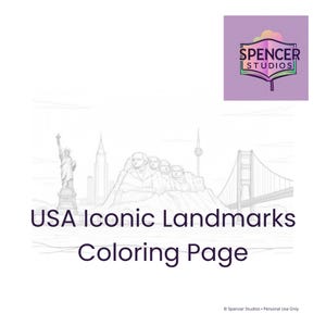 USA Iconic Landmarks Coloring Page • Statue of Liberty, Mount Rushmore (Digital Download)