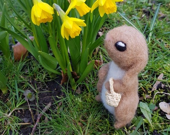 Needle felted Brown Easter Bunny, posable fantasy animal character, miniature felt art doll, Felted Wildwood