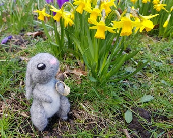 Needle felted Grey Easter Bunny, posable fantasy animal character, miniature felt art doll, Felted Wildwood