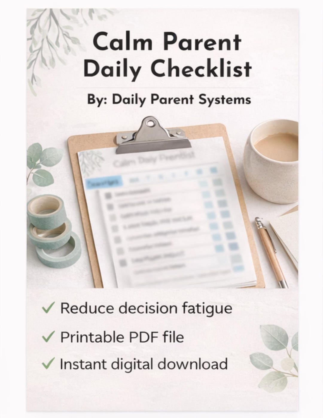 Calm Parent Daily Checklist | Simple Routine System for Overwhelmed ...