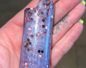 Chunky Rosa Octagon Glitter, Lila Epoxi Resin Tändarhylsa