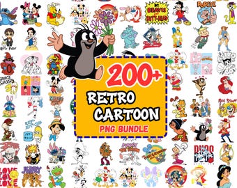 Pacote com mais de 380 desenhos animados retrô em SVG/PNG, imagens vintage dos anos 80 e 90 (download digital)