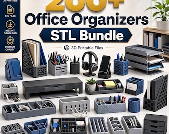 Pacote com mais de 200 organizadores de escritório em formato STL | Armazenamento de mesa, porta-lápis, suporte para celular (Download digital)