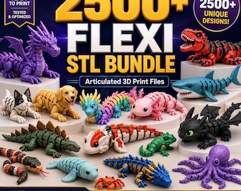 Pacote com mais de 2500 arquivos STL de animais articulados para impressão 3D – Uso comercial incluído.