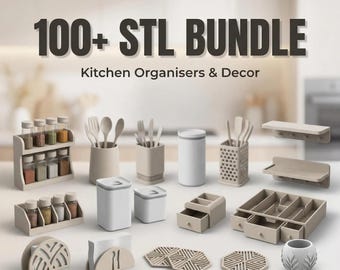 Pacote com mais de 100 modelos STL de organizadores e decorações de cozinha | Prontos para impressão 3D
