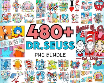 Pacote com mais de 480 imagens PNG do Dr. Seuss, para sublimação (download digital) da campanha "Read Across America"