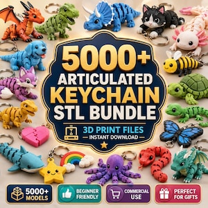 5000+ Articulated Keychain STL Bundle, Animals & Toys 3D Print Files (Instant Download)