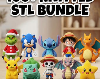 Mais de 100 adoráveis personagens 3D de tricô | Pacote STL/3MF pronto para impressão | Licença comercial