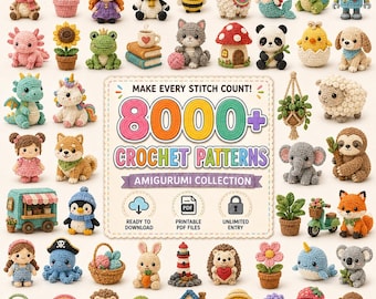 Pacote com mais de 8000 padrões de crochê amigurumi em PDF | Padrões de crochê de animais fofos | Padrões de pelúcia para iniciantes | Download instantâneo