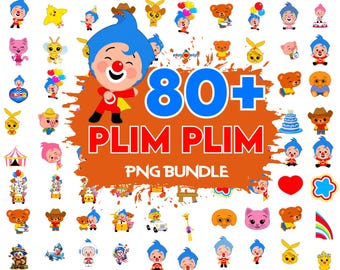 80+ Plim Plim Clipart PNG Bundle, Cartoon Characters, Kids Birthday (Digital Download)