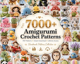 Pacote com mais de 7000 padrões de crochê amigurumi em PDF | Padrões de crochê de animais fofos | Padrões de pelúcia para iniciantes | Download instantâneo