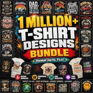 Paket med 1 miljon t-shirtdesigner | Mega Deal SVG PNG EPS (Direktnedladdning)