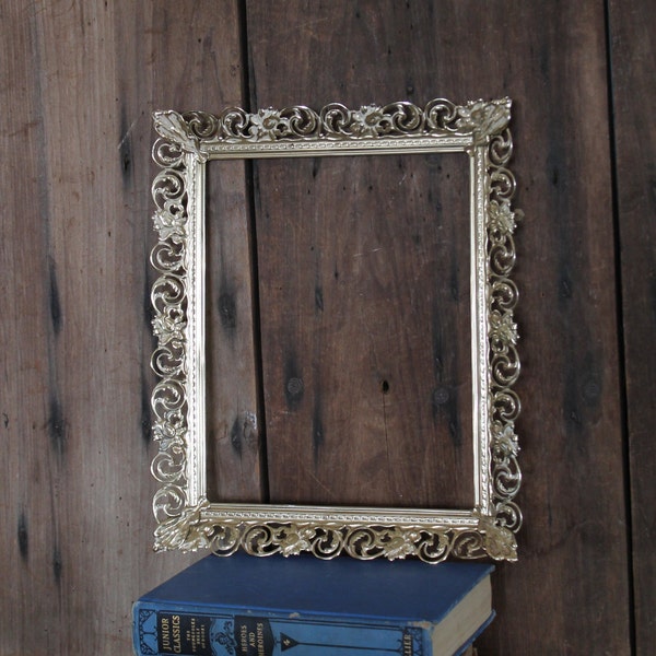 Ornate Brass Picture Frame Vintage Metal Gold Tone White Photo Filigree Home Decor 8 x 10 Wedding Table Setting