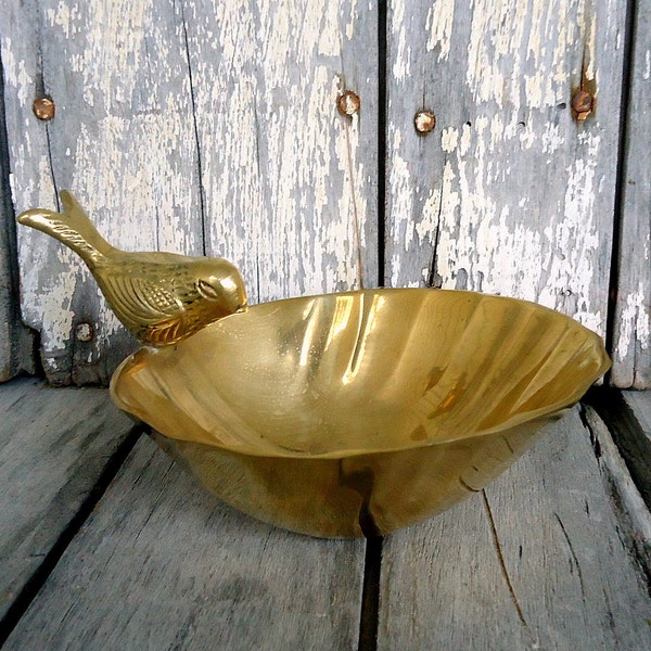Bird Jewelry Dish Vintage Brass Bowl Candy Potpourri Trinket Home Decor Romantic Shabby Cottage Chic