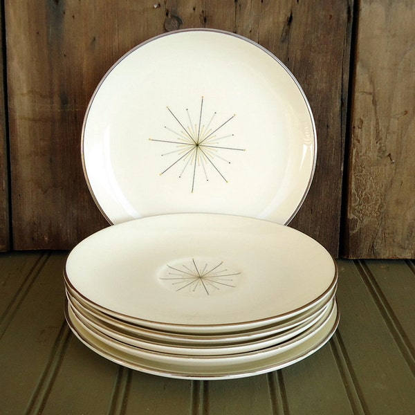 Vintage Modern Star Plates Dishes Dessert Saucers Mid Century Modern Atomic Set Retro Funky Mod Homer Laughlin