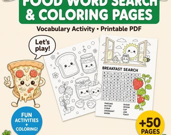 Food Word Search for Kids Ages 5-10 | Vocabulary & Concentration Building | Printable PDF