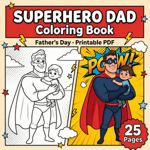 Father's Day Coloring Book for Kids | Superhero Dad Gift & Celebration Activity | Printable PDF