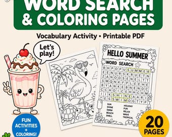 Word Search Puzzle Workbook for Kids Ages 6-12 | Vocabulary & Reading Skills | Printable PDF