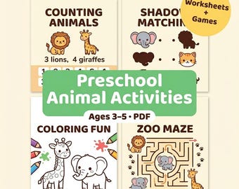 Preschool Animal Activities for Ages 3-5 | Early Learning & Development Worksheets | Printable PDF