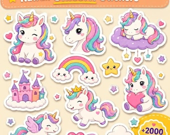 Kawaii Unicorn Sticker Sheet | Fantasy Animals & Planner Designs | Digital Download PDF