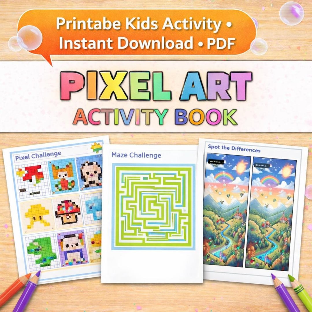 Pixel Art Activity Book Printable Kids Coloring Worksheets PDF - Etsy