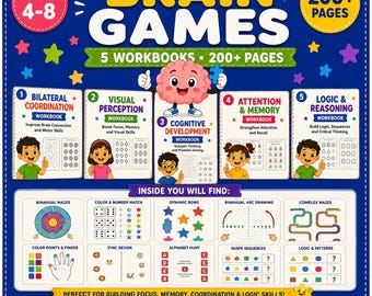 Brain Games for Kids Ages 4-12 | Logic Puzzles & Critical Thinking Bundle | Printable PDF