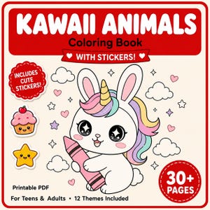 Kawaii Animals Coloring Pages & Stickers Bundle for Kids | Creative Play Activities | Printable PDF